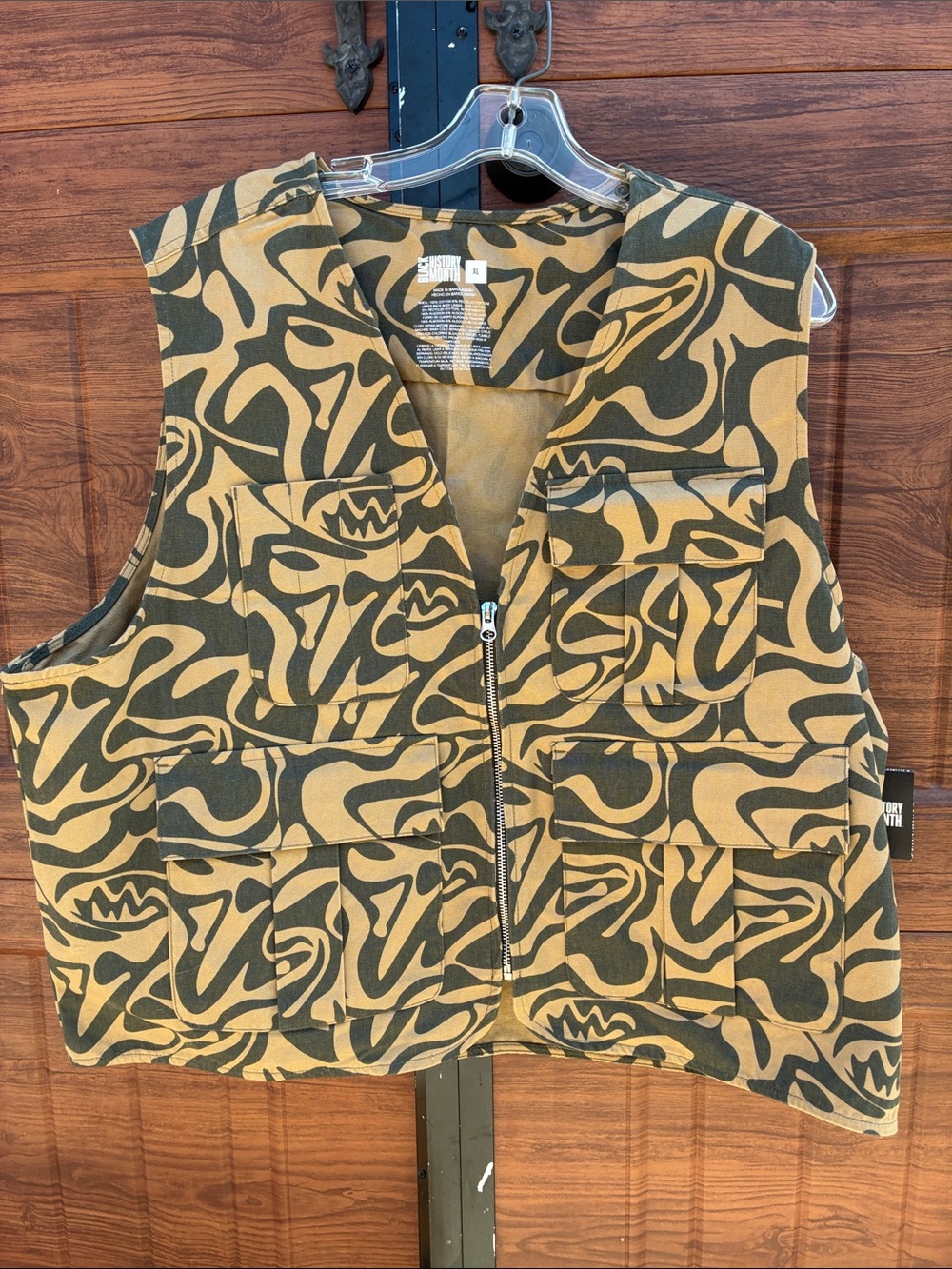 Black History Month Women's Olive & Tan Patterned Utility Vest